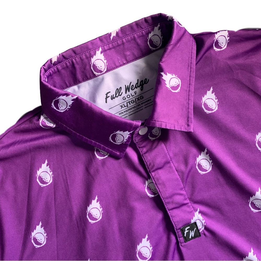 Full Wedge Golf Polo Meteorite Pattern Shirt Purple Size XL